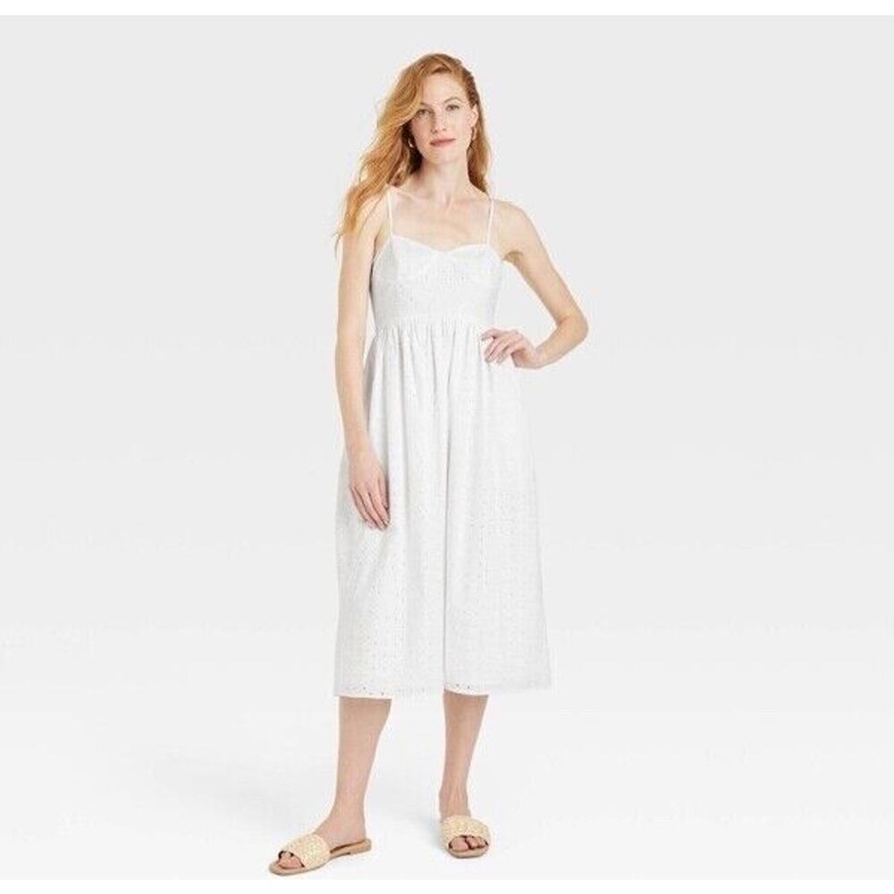 Women's Sleeveless Eyelet Sun Dress‎ - A New Day -White- Size XS